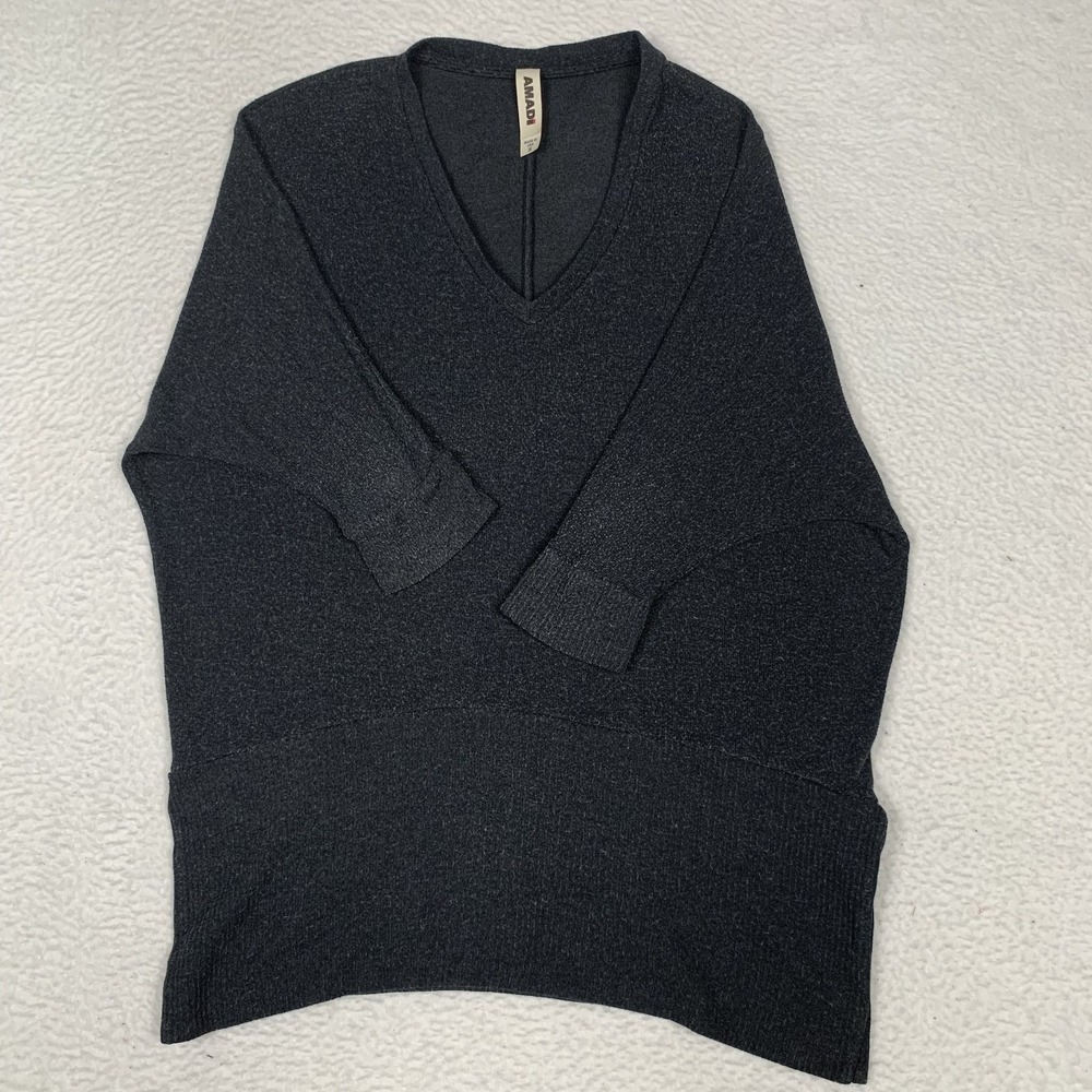 Anthropologie Amadi Oversized V-Neck Sweater Womens Small 3/4 Sleeve Modal Gray